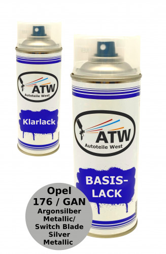 Autolack für Opel 176 / GAN Argonsilber Metallic / Switch Blade Silver Metallic +400ml Klarlack Set